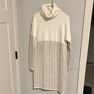 Tahari White and Cream Cowl Neck Sweater Dress